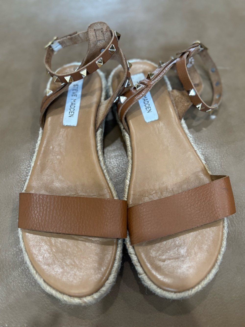 Steve Madden Tan Leather Studded Espadrille Sandal